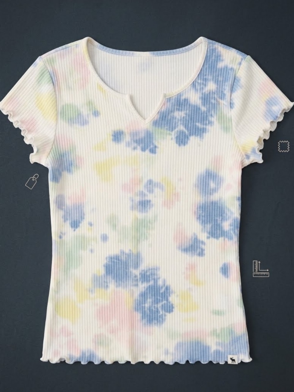 Abercrombie Kids Girls Pastel Tie-Dye Ribbed V-Notch Tee - White - size 15/16